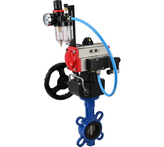 Изображение товара Затвор DN.ru GGG50-GGG40-EPDM Ду65 Ру16 с пневмоприводом, пневмораспределителем, БПВ, дублером D050-08108