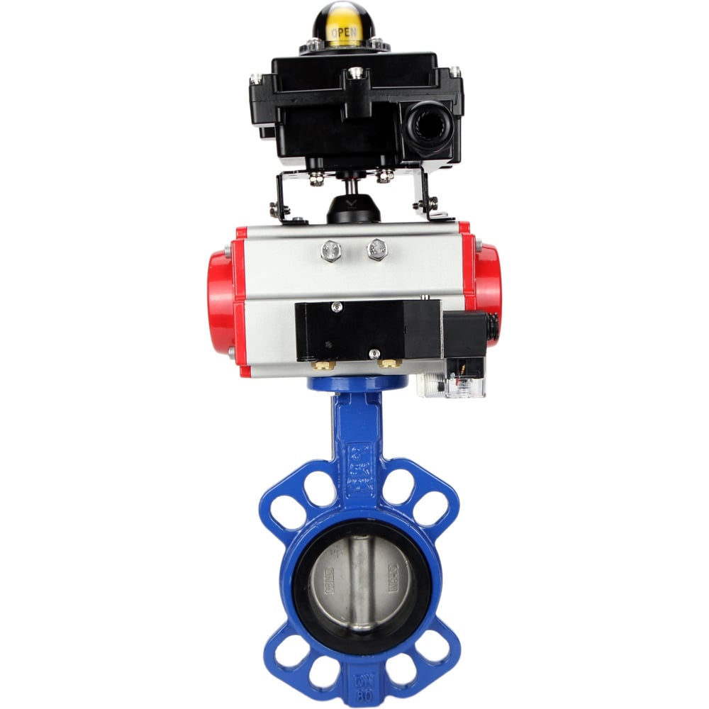 Изображение товара Затвор DN.ru GGG50-GGG40-EPDM Ду80 Ру16 с пневмоприводом и дисковым механизмом