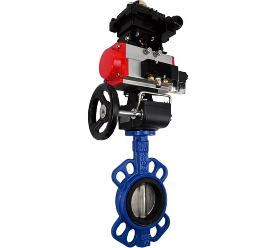 Изображение товара Затвор DN.ru GGG50-GGG40-EPDM Ду80 Ру16 с пневмоприводом, пневмораспределителем, БКВ, дублером D050-14036