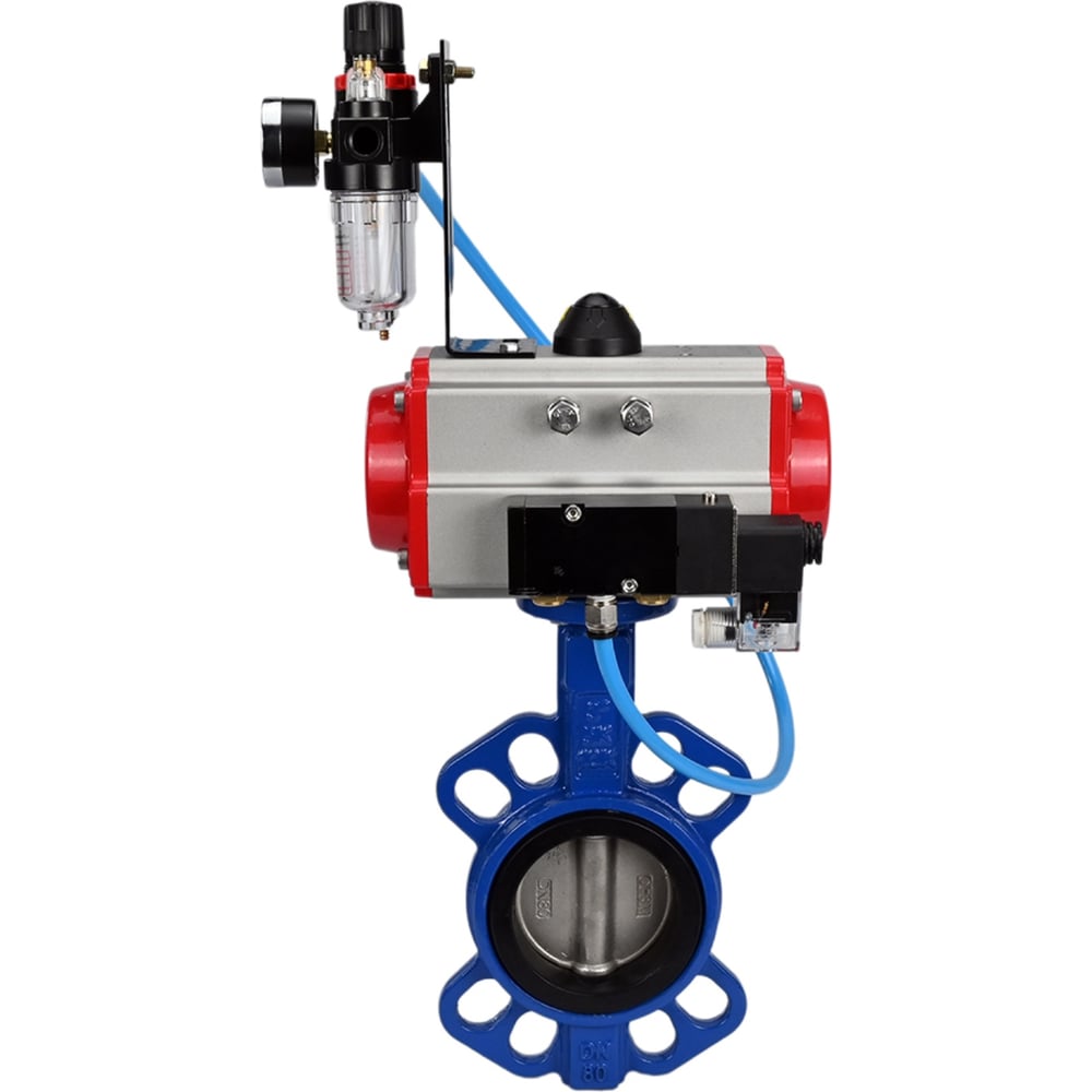 Изображение товара Затвор DN.ru GGG50-GGG40-EPDM Ду80 с пневмоприводом и пневмораспределителем