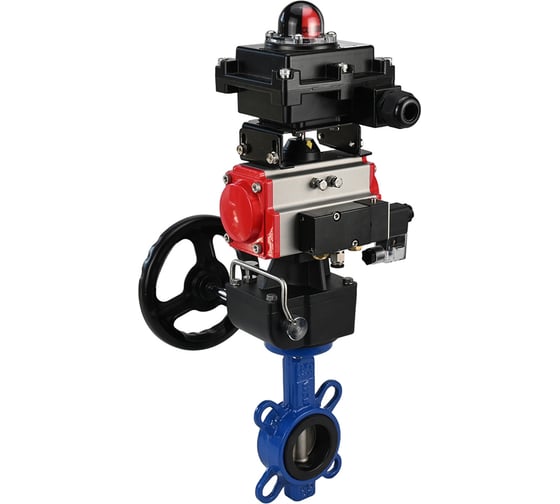 Изображение товара Затвор DN.ru WCB-316L-EPDM Ду125 Ру16 с пневмоприводом, пневмораспределителем, БКВ, дублером D050-13947