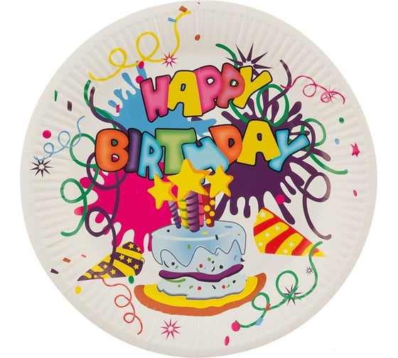 Изображение товара Набор бумажных тарелок Волшебная страна Happy Birthday 23 см, 6 шт 007149