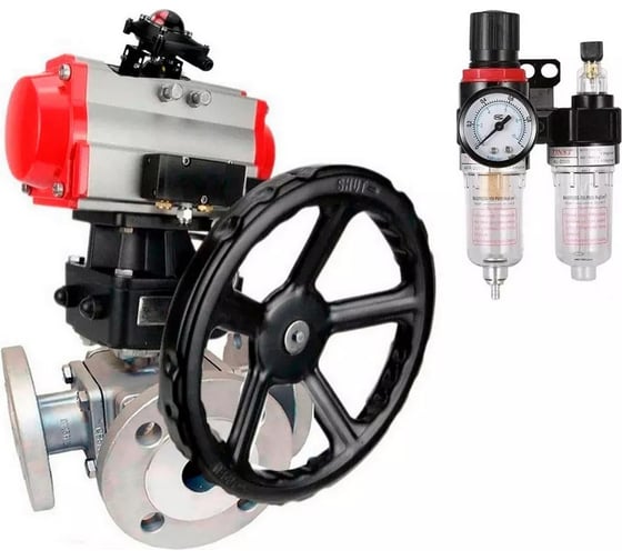 Изображение товара Шаровой кран DN.ru 316-316-PTFE L-тип Ду15 Ру16, пн.привод, пн.распред., БКВ, дублер, БПВ D160-32546