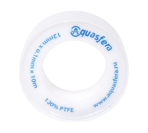 Изображение товара Лента Aquasfera ФУМ катушка 12мм х 0,1мм х 10м PTFE вода 6020 6020-02 008-0546