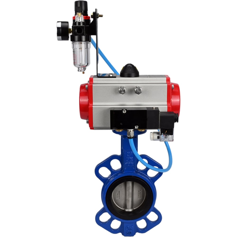 Изображение товара Затвор DN.ru GGG50-316L-EPDM Ду80 Ру16 с пневмоприводом дисковый чугун