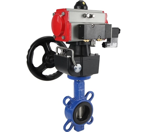 Изображение товара Затвор DN.ru GGG50-316L-EPDM Ду80 Ру16 с пневмоприводом, пневмораспределителем, дублером D050-20820