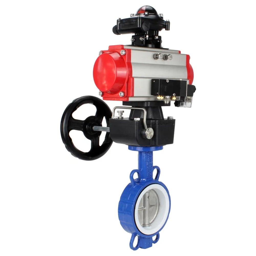 Изображение товара Затвор DN.ru WCB-316L-PTFE Ду100 Ру16 с пневмоприводом