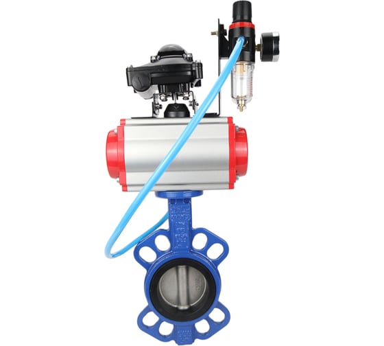 Изображение товара Затвор DN.ru GGG50-316L-EPDM Ду80 Ру16 с пневмоприводом, пневмораспределителем, БПВ, БКВ D050-10590