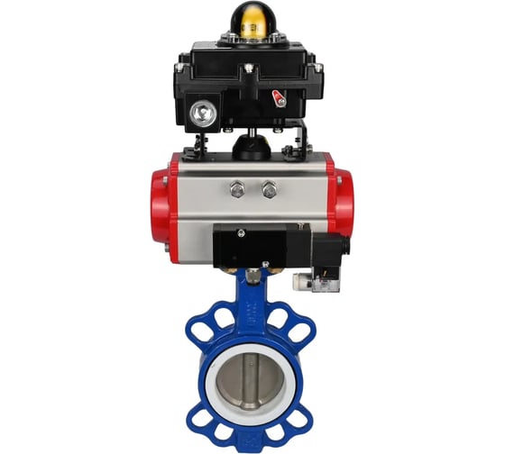 Изображение товара Затвор DN.ru WCB-316L-PTFE Ду200 Ру16 с пневмоприводом, пневмораспределителем, БКВ D050-19910