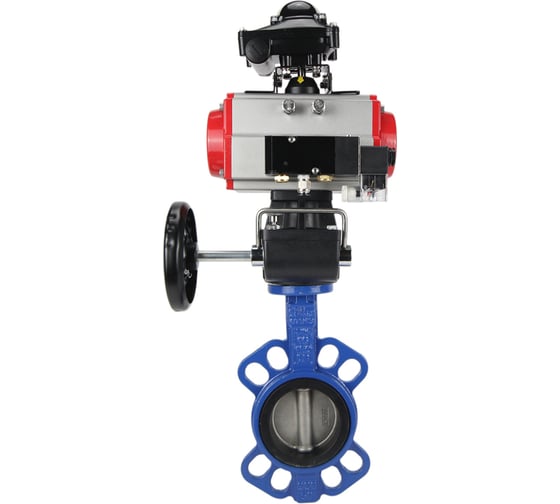 Изображение товара Затвор DN.ru GGG50-316L-EPDM Ду100 Ру16 с пневмоприводом, пневмораспределителем, БКВ, дублером D050-10535