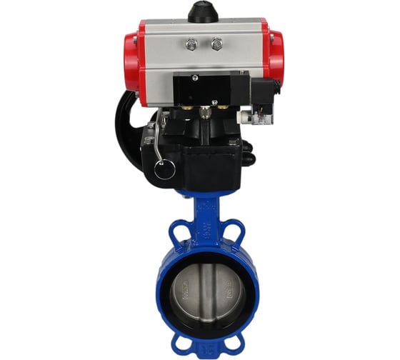 Изображение товара Затвор DN.ru WCB-316L-VITON Ду100 Ру16 с пневмоприводом, пневмораспределителем, дублером D050-08837