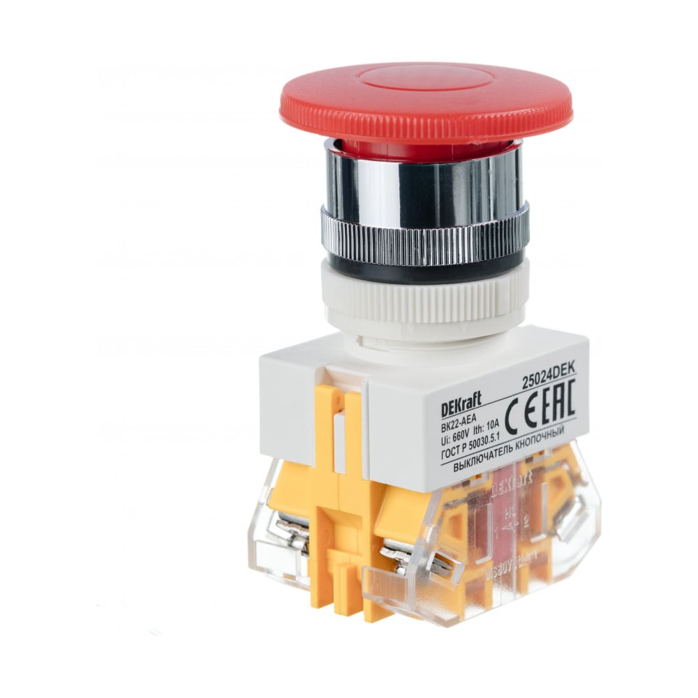 Изображение товара Кнопочный выключатель DEKraft ВК-22 10А IP54 красный для промышленных и бытовых систем