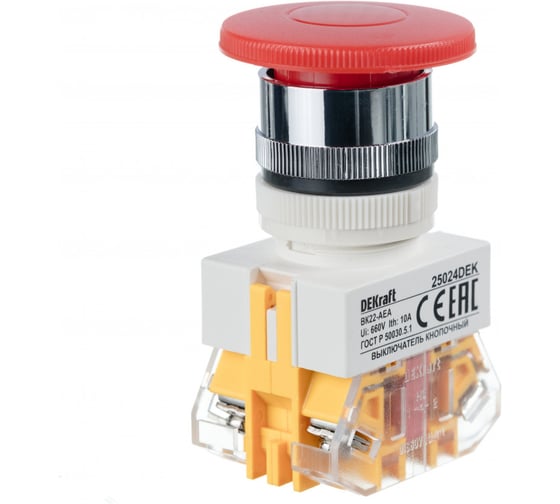 Изображение товара Выключатель кнопочный DEKraft ВК-22, 10 А, IP54, красный 25024DEK
