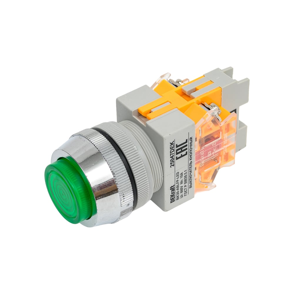 Изображение товара Кнопочный выключатель Dekraft ВК30-ABLFP-GRN-LED 25047DEK