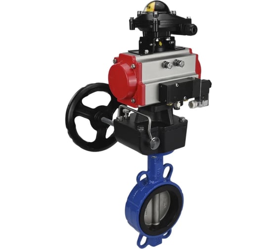 Изображение товара Затвор DN.ru WCB-316L-VITON Ду250 Ру16 с пневмоприводом, пневмораспределителем, БКВ, дублером D050-08907