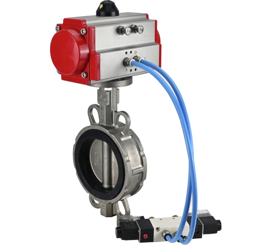 Изображение товара Затвор DN.ru 316L-316L-VITON Ду250 Ру16 с пневмоприводом, пневмораспределителем D050-21563