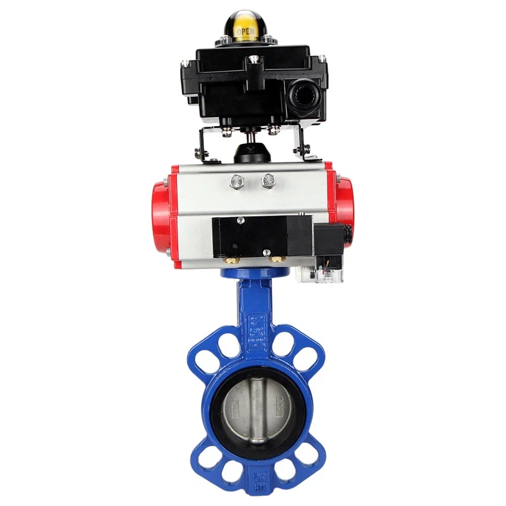 Изображение товара Затвор DN.ru WCB-316L-VITON Ду65 Ру16 с пневмоприводом, пневмораспределителем, БКВ D050-14179