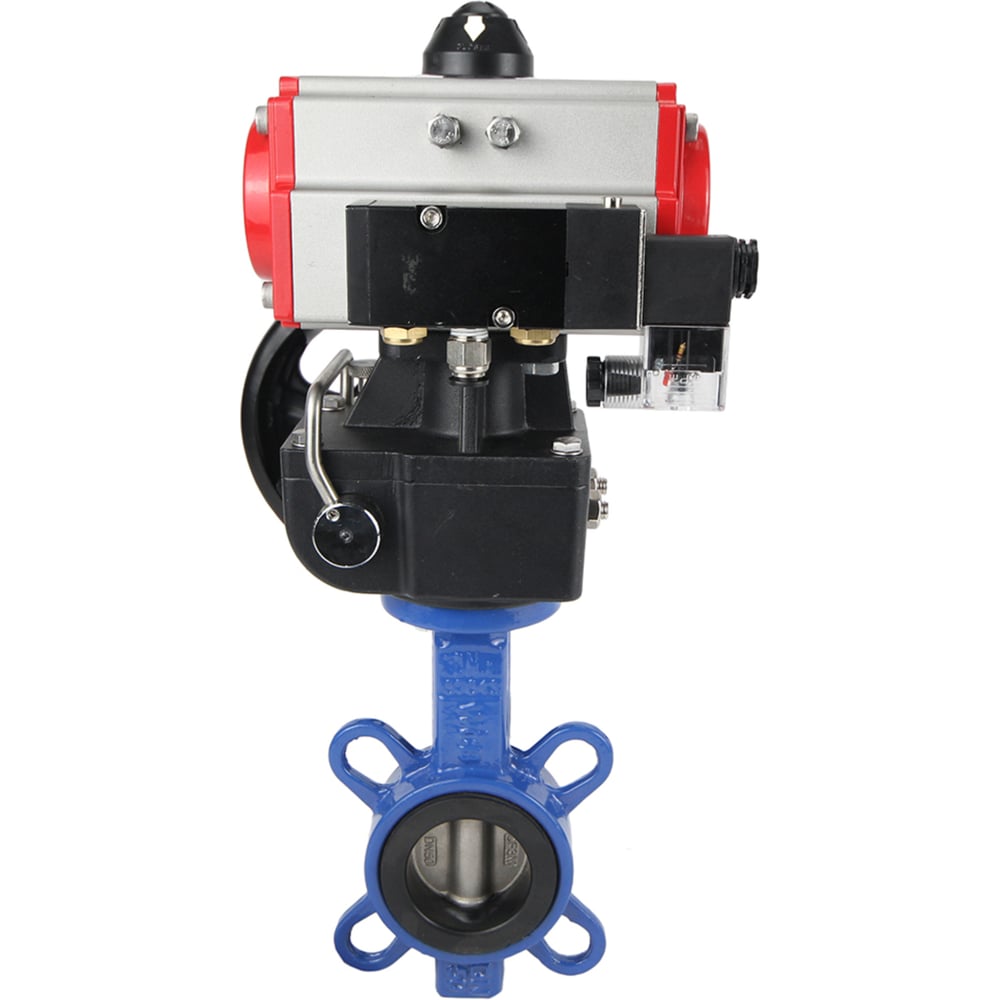 Изображение товара Затвор DN.ru WCB-316L-VITON Ду65 Ру16 с пневмоприводом, пневмораспределителем, дублером D050-08929