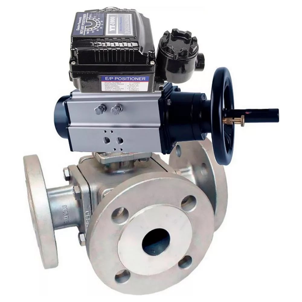 Изображение товара Шаровой кран DN100 DN.ru 316-316-PTFE L-тип Полнопроходной с пневмоприводом