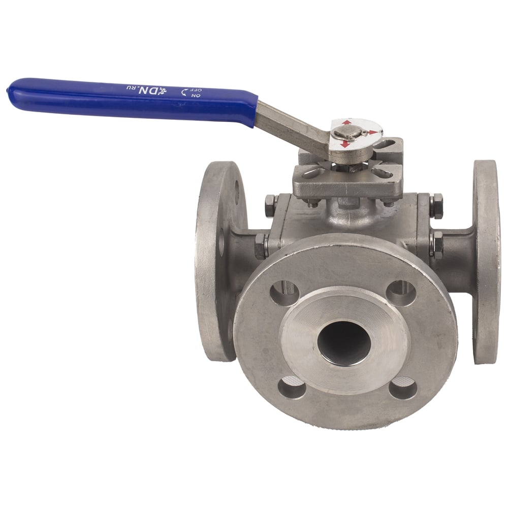 Изображение товара Шаровой полнопроходной кран DN100, 316-316-PTFE, 3-ход, фланцевый, PN16