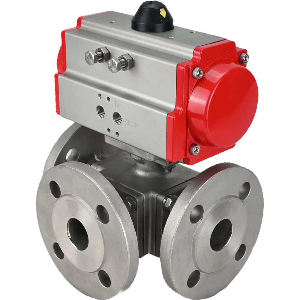 Изображение товара Шаровой кран DN65 316-316-PTFE L-тип пневмопривод D160-32066