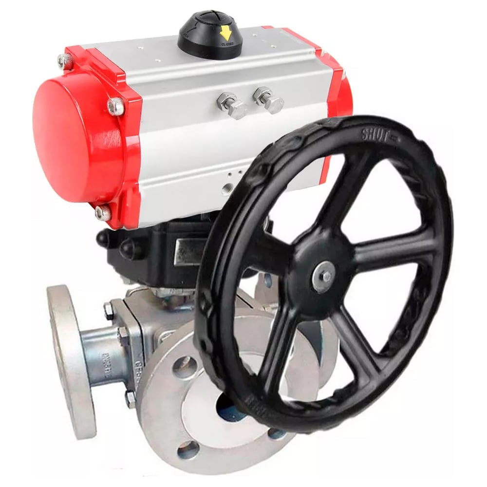 Изображение товара Шаровой трехходовой кран DN.ru 316-316-PTFE Ду80 Ру16 нержавеющая сталь