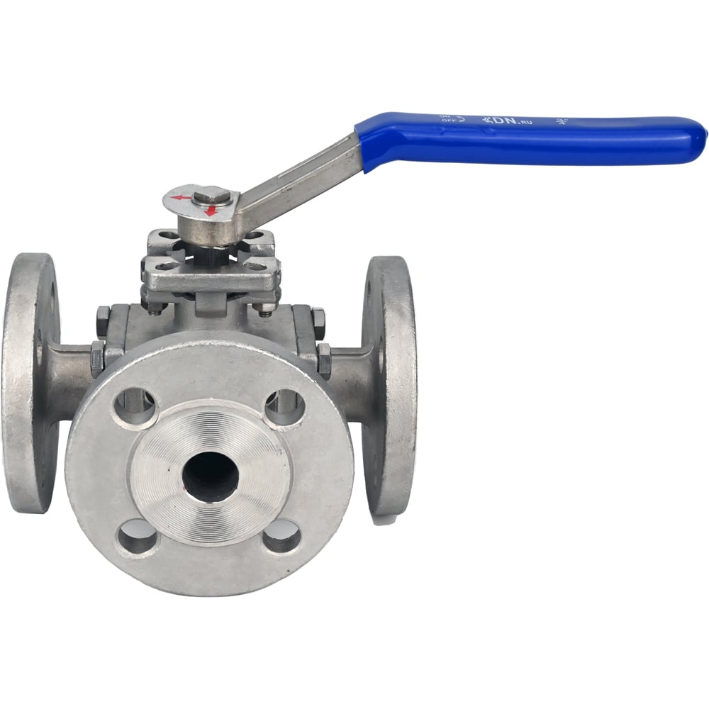 Изображение товара Шаровой полнопроходной кран DN.ru 316-316-PTFE-16 3-ходовой Т-тип Ду20 Ру16 с ISO-фланцем D160-28038