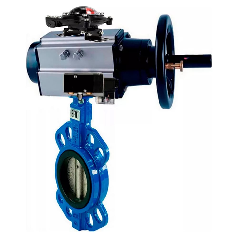 Изображение товара Затвор DN.ru GGG50-316L-NBR Ду125 Ру16 с пневмоприводом дисковый чугун