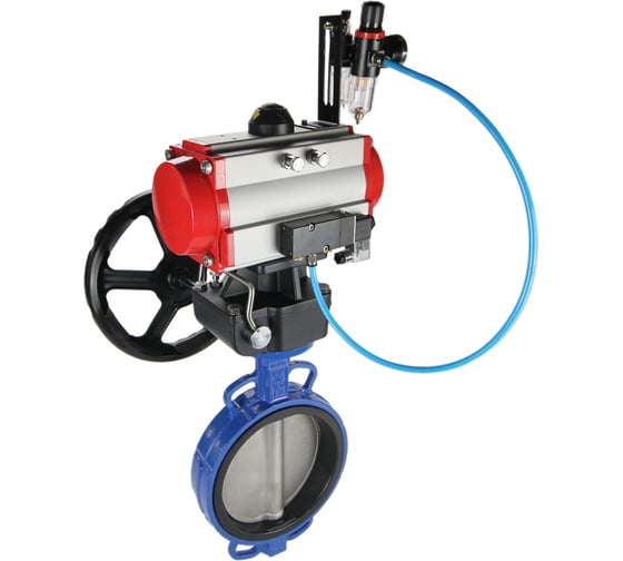 Изображение товара Затвор DN.ru GGG50-GGG40-EPDM Ду100 Ру16 с пневмоприводом, пневмораспределителем, БПВ, дублером D050-08110