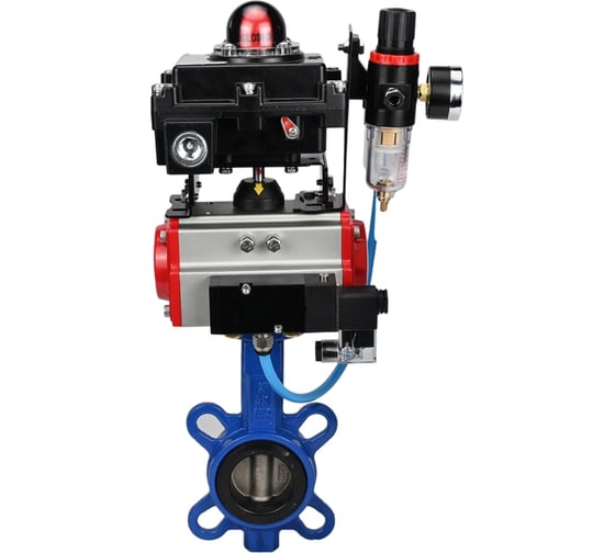 Изображение товара Затвор DN.ru GG25-316L-NBR Ду40 Ру16 с пневмоприводом, пневмораспределителем, БПВ, БКВ D050-14635