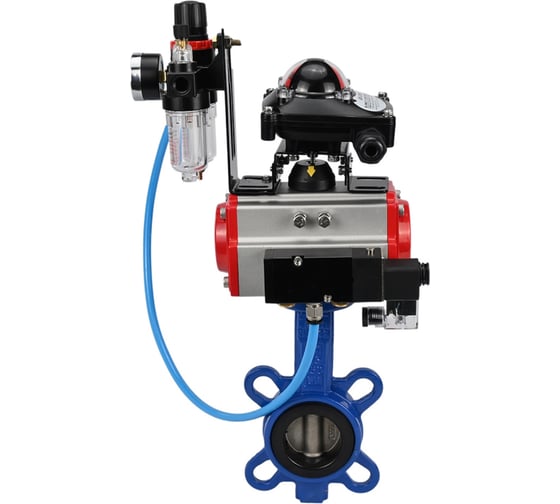Изображение товара Затвор DN.ru GG25-316L-NBR Ду80 Ру16 с пневмоприводом, пневмораспределителем, БПВ, БКВ D050-11062