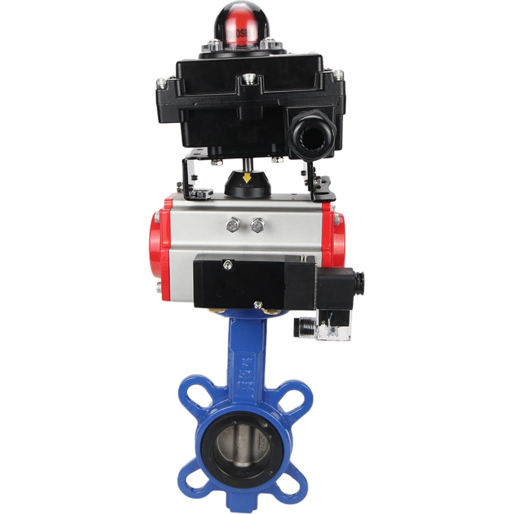 Изображение товара Затвор DN.ru GG25-316L-NBR Ду80 Ру16 с пневмоприводом, дисковый из чугуна