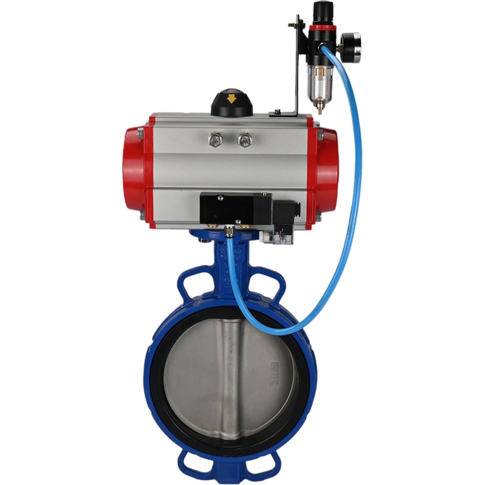 Изображение товара Затвор DN.ru GG25-316L-NBR Ду200 Ру16 с пневмоприводом, пневмораспределителем, БПВ D050-11026