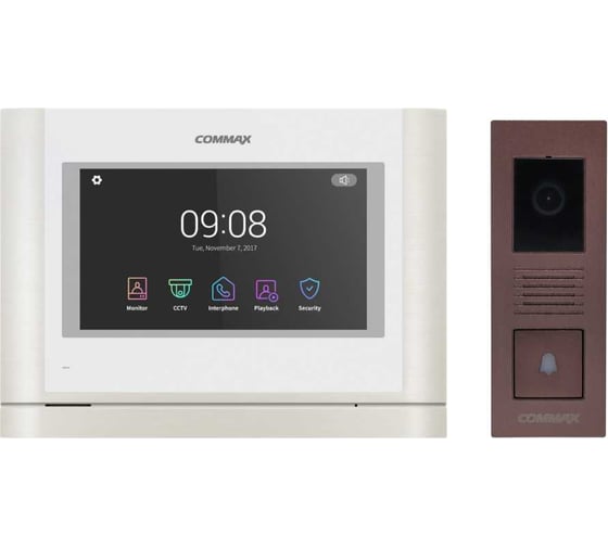 Изображение товара Комплект видеодомофона и вызывной панели COMMAX CDV-70MF(белый)/DRC-4PIP(медь)