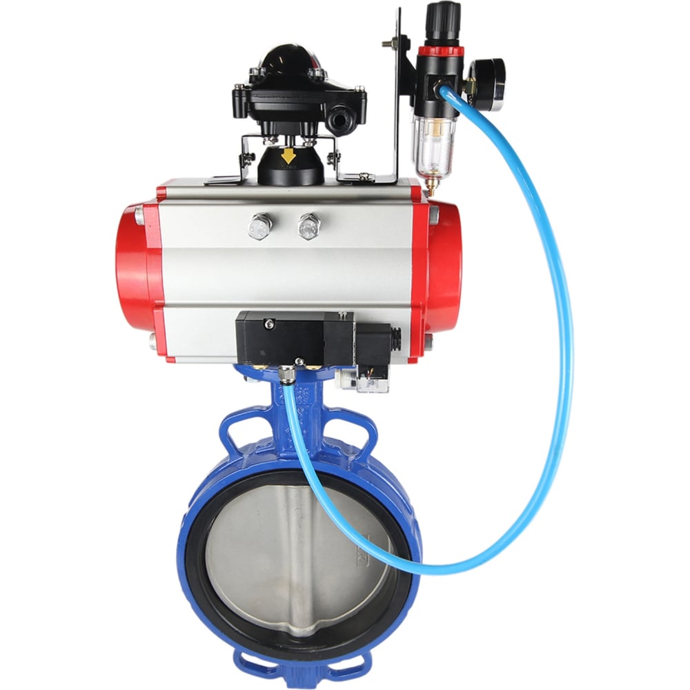 Изображение товара Затвор DN.ru GG25-316L-NBR Ду300 Ру16 с пневмоприводом и пневмораспределителем