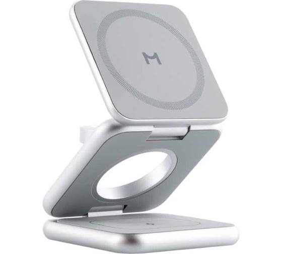 Изображение товара Складное беспроводное зарядное устройство MAGSSORY Fold 3 в 1 для Apple, с магнитами, совместимое с MagSafe, silver/серебро WCH023s