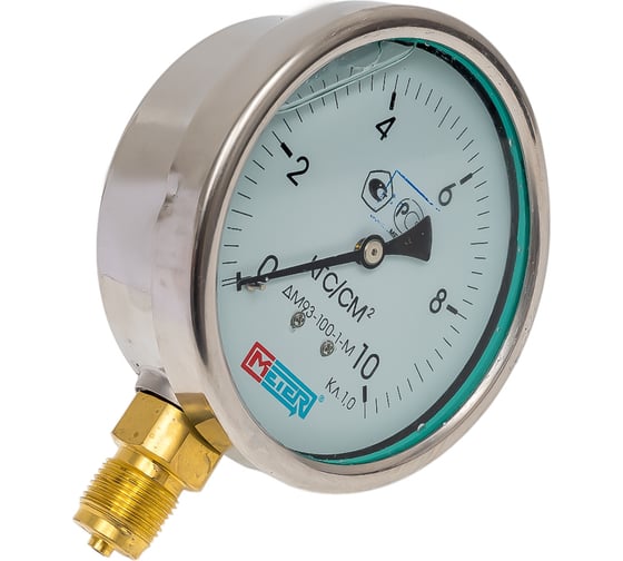 Изображение товара Манометр МЕТЕР ДМ 93-100-1-М Р=0..10 кгс/см2 М20x1,5 кл.1,0 без заполнения 6572