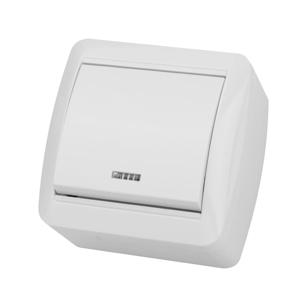 Изображение товара Выключатель одноклавишный накладной с подсветкой белый IP44 серии Селигер SQ1818-0003