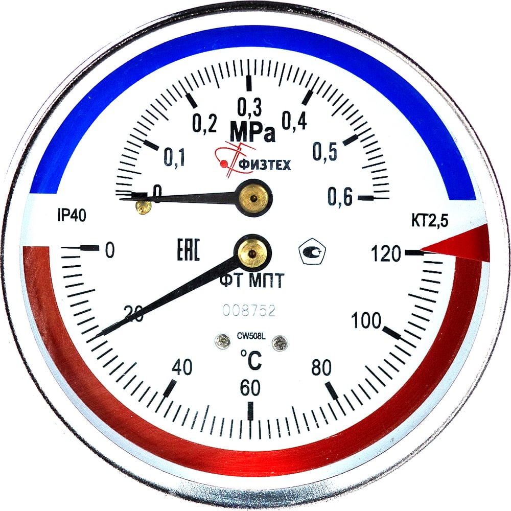 Изображение товара Термоманометр ПО Физтех 0-120°C G1/2 IP40 легкий и надежный
