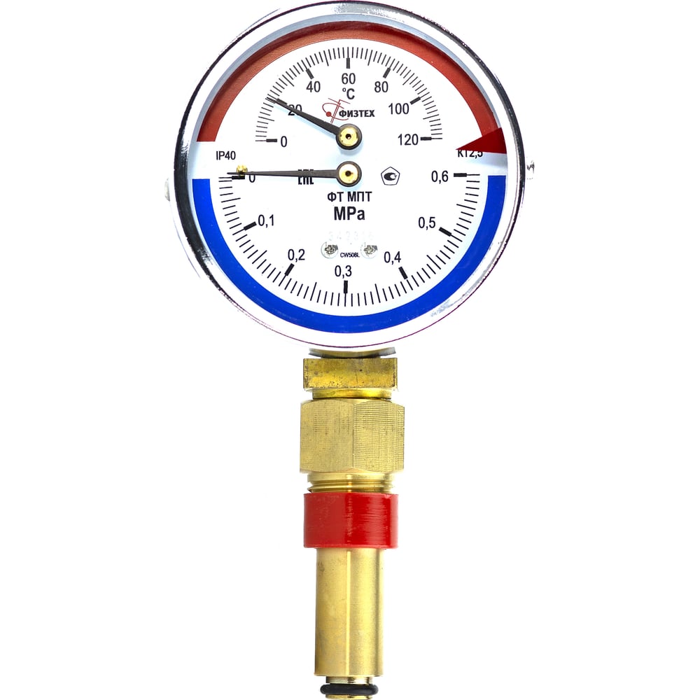 Изображение товара Термоманометр ПО Физтех 0-120°C 0-0,6 МПа для промышленных условий
