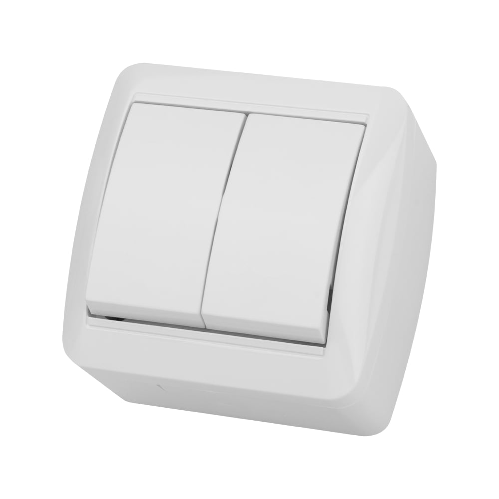 Изображение товара Выключатель накладной двухклавишный белый IP44 TDM ELECTRIC