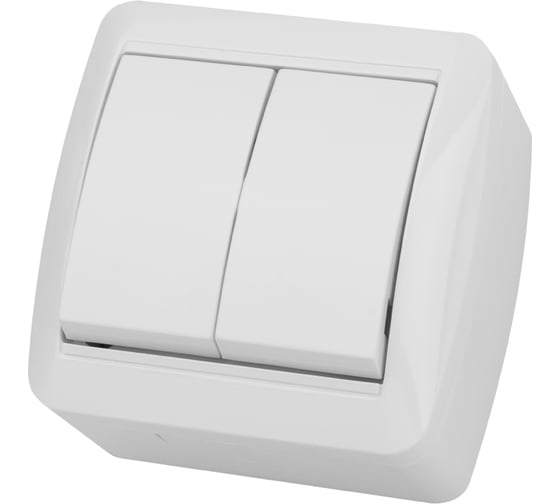 Изображение товара Выключатель накладной двухклавишный, белый IP44 TDM ELECTRIC 10А, серия "Селигер" SQ1818-0002