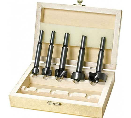 Изображение товара Набор сверл Форстнера (петельных) по дереву, 10-15-20-25-35x73 мм, 5 шт, цилиндрический хвостовик KRANZ KR-91-0792