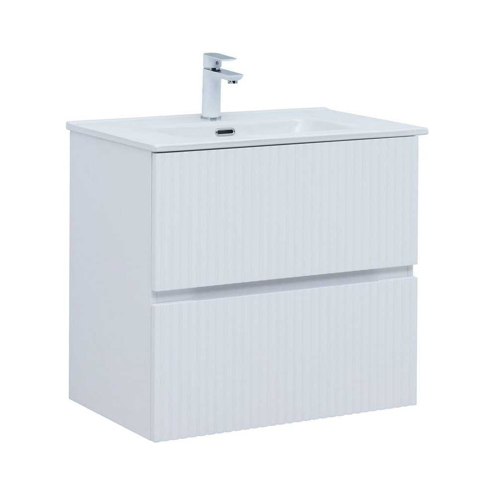 Изображение товара Стильная белая подвесная тумба Aquanet Джейн 70 (Flat) с ящиками для ванной