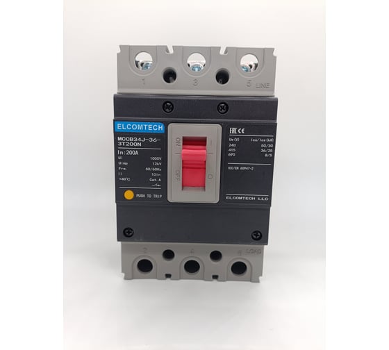 Изображение товара Автоматический выключатель в литом корпусе ELCOMTECH MCCB34J-36-3T200N, 3п 200А 36кА, термо-магнитный УТ-00026517