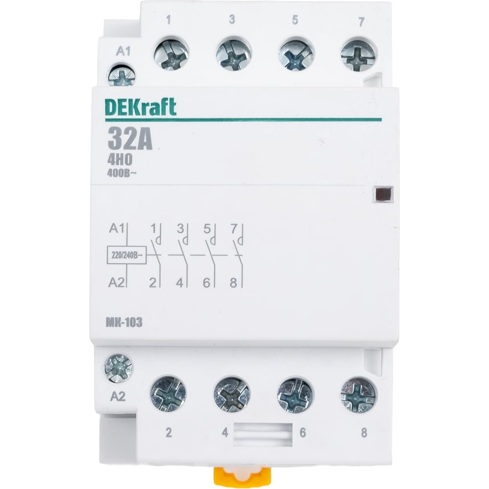 Изображение товара Модульный контактор Dekraft МК103-032A-230B-40 32А, DIN-рейка, IP20