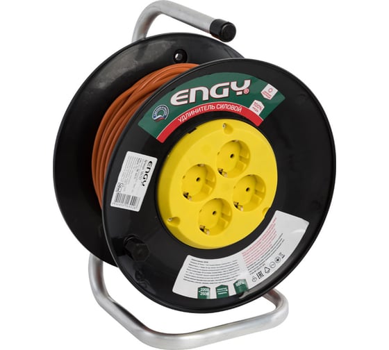 Изображение товара Удлинитель на катушке Engy Гранд 40м/4 розетки с заземлением ПВС 3х0.75 186722