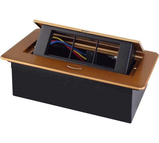 Изображение товара Выдвижной горизонтальный модуль в столешницу для розеток Livolo ROCKETSOCKET 3 поста, золотой RS-DSB-030-GD