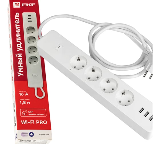 Изображение товара Умный удлинитель c USB EKF Wi-Fi PRO Connect RCE-2-WF