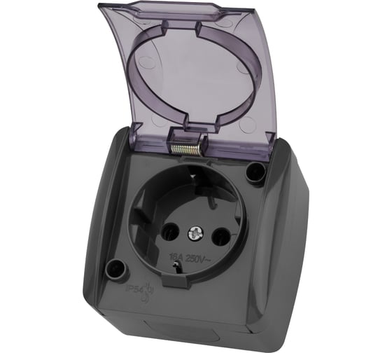 Изображение товара Розетка TDM 2П+3 открытой установки IP54 16А с прозрачной крышкой серая "Селигер" SQ1818-0107